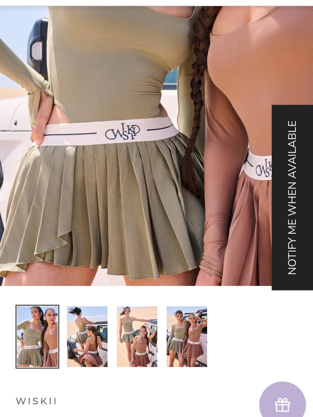 Wiskii Branded Pleated Mini Skirt and bodysuit- Olive Green